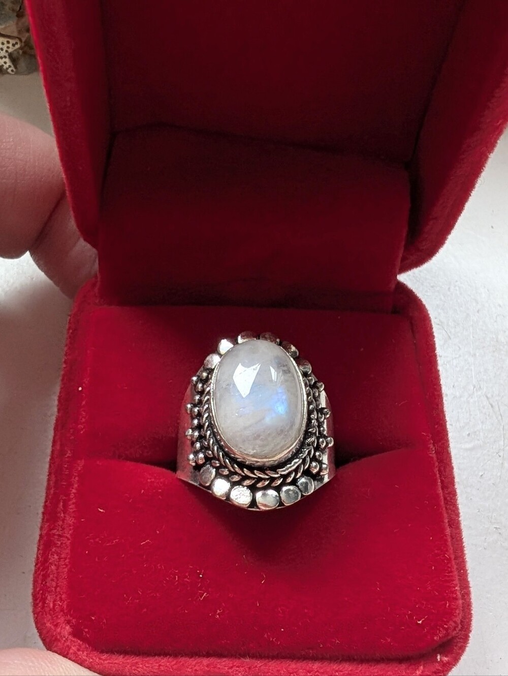 Vintage Handcrafted Sterling Silver Moonstone Statement Ring Size 8.25